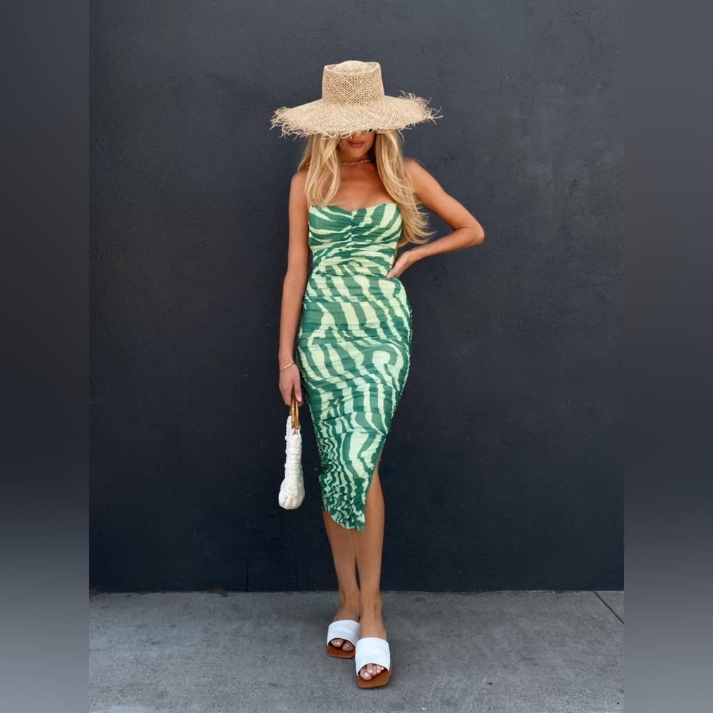 Privy Santorini Ruched Midi Dress - Green - Size M